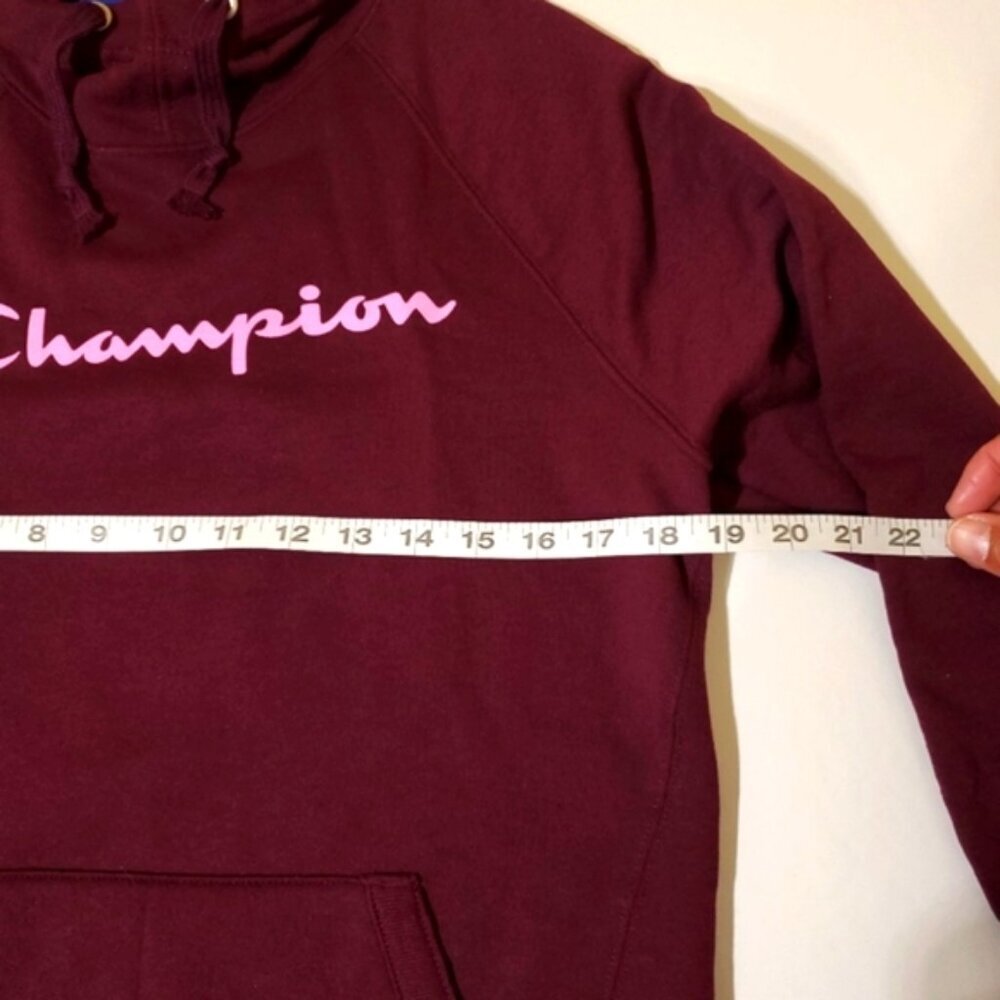 Champion Womens Hoodie Small Burgundy Logo Pullover Sweatshirt Casual - Picture 11 of 12